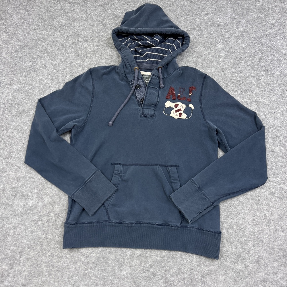 Abercrombie & Fitch Hoodie Mens 2XL Blue Fleece Hooded Pullover Heavyweight